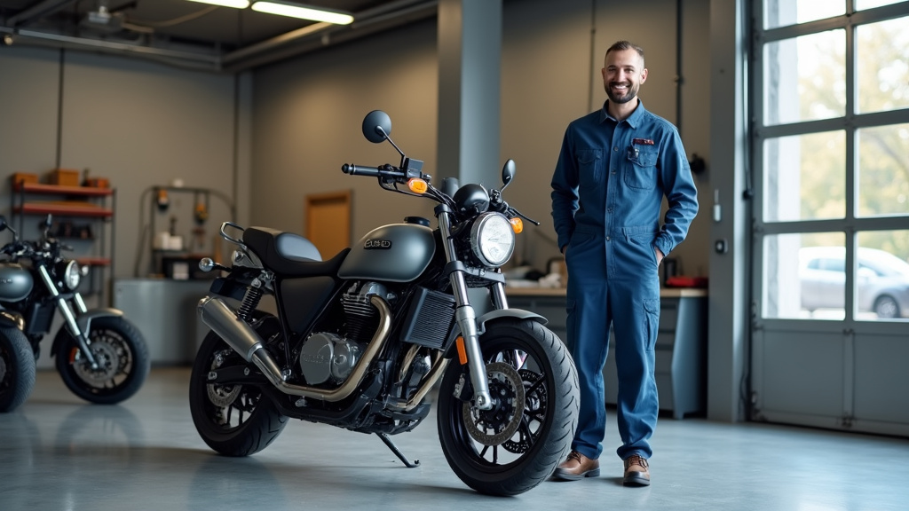 Garage moto moderne avec équipe de techniciens qualifiés