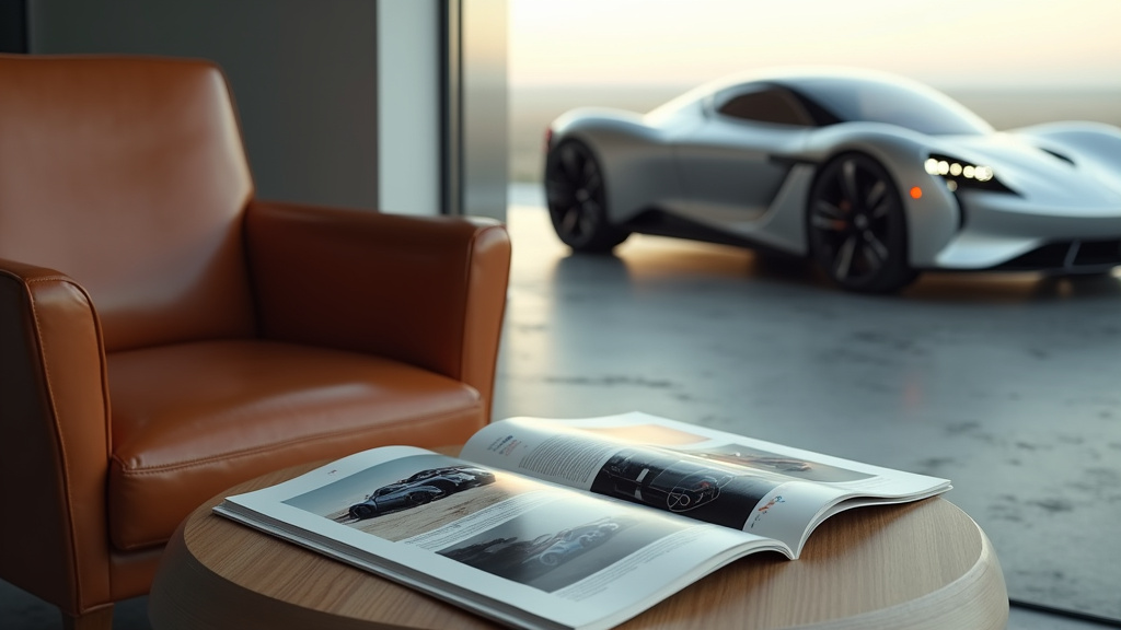 Collection de magazines automobiles empilés sur une table avec des modèles réduits de voitures